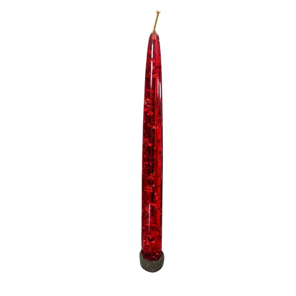 Vintage Red Lucite Taper Candle Christmas MCM Decoration Glitter Foil Acrylic 8